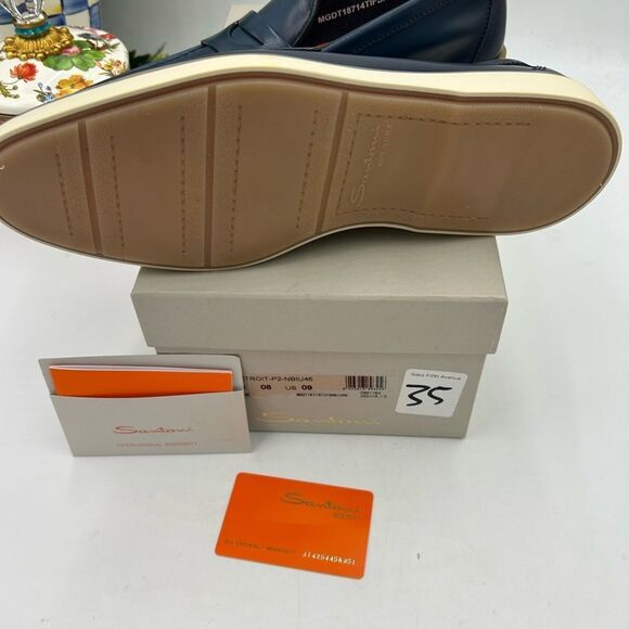 Men's Santoni Detroit, leather loafers size 9 US made in Italy - Picture 5 of 10